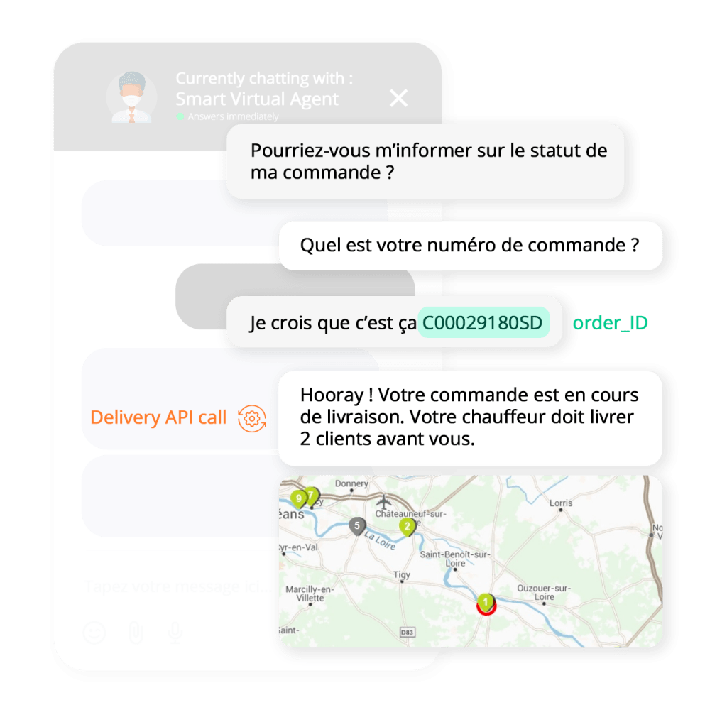 Exemple d'une conversation à propos d'un suivi de commande via un Chatbot NLP Exemple d'automatisation d'un suivi de livraison e-commerce par un chatbot NLP.