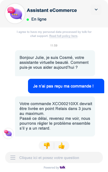 Chatbot Shopify pour le suivi commande