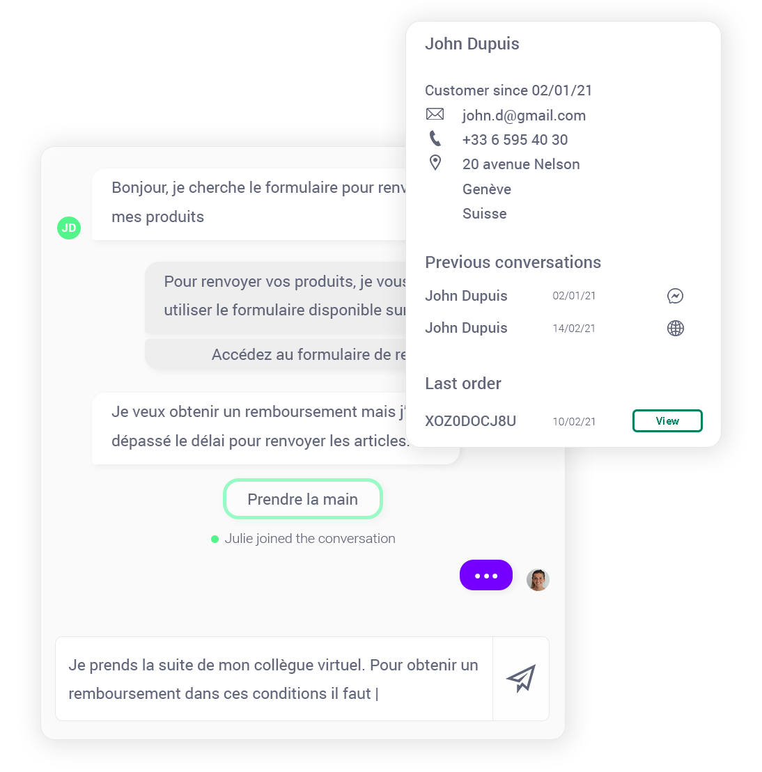 Escalade agent chatbot livechat depuis shopify