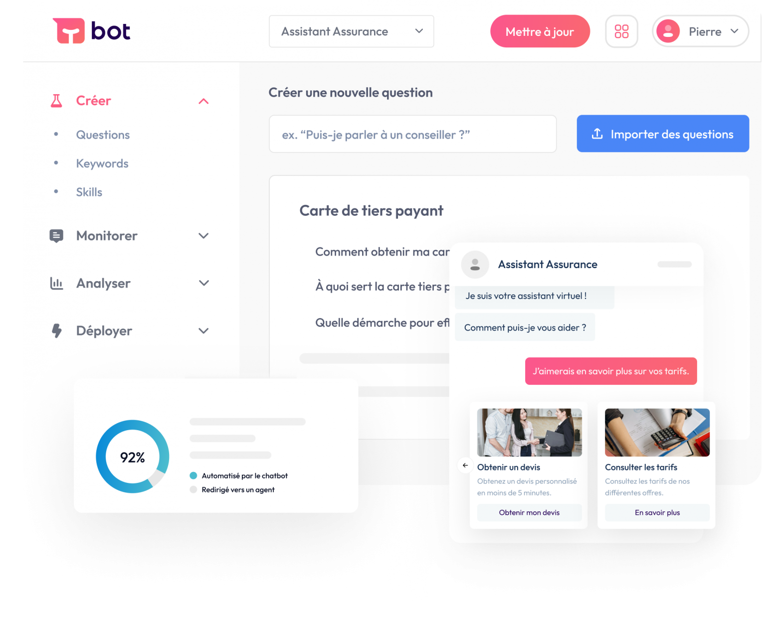 Exemple de l'interface de programmation du chatbot Assurances