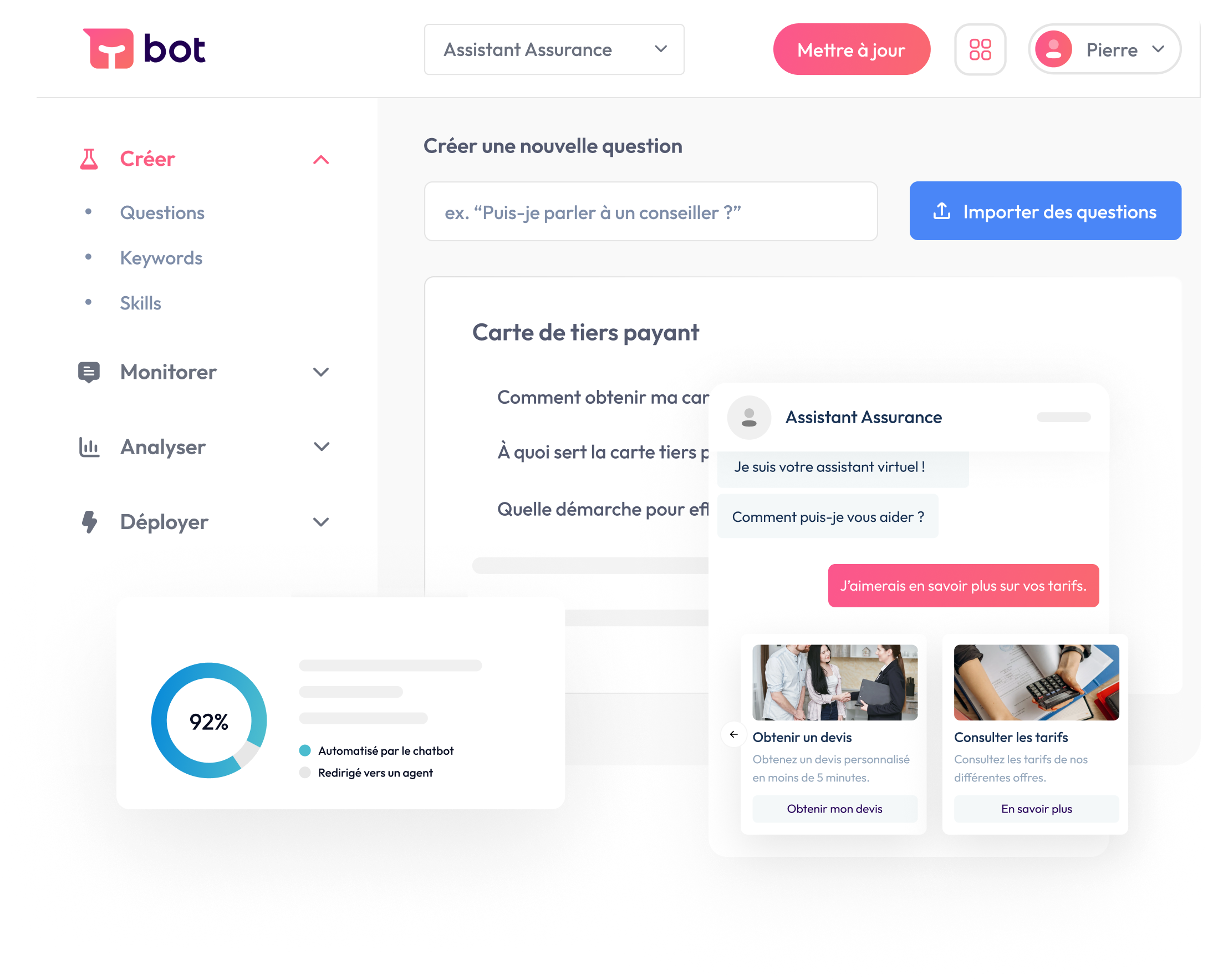 Exemple de l'interface de programmation du chatbot Assurances